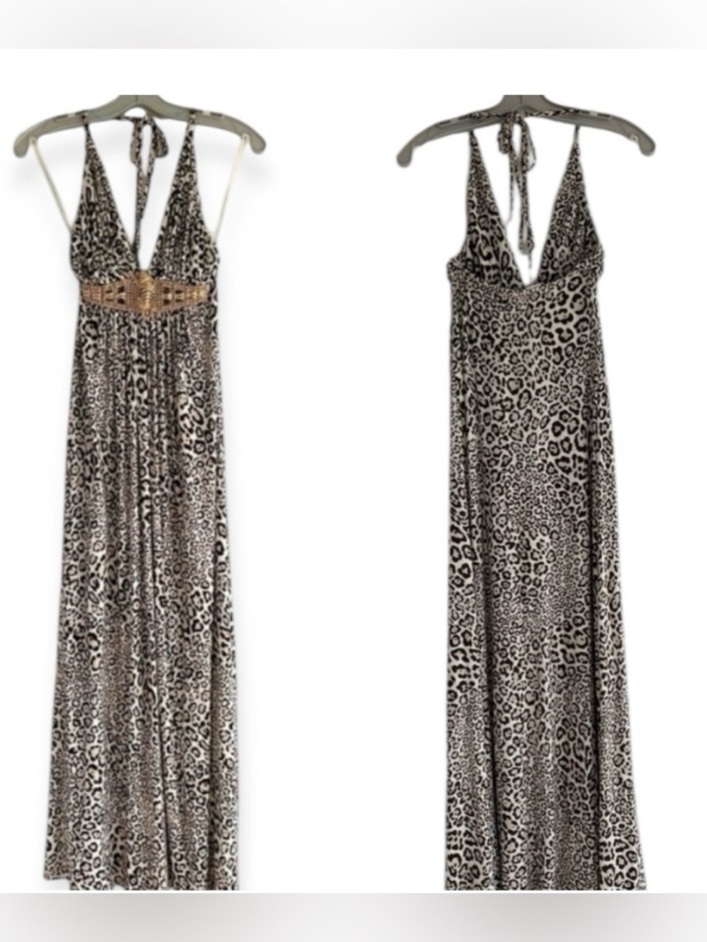 SKY Leopard Print Maxi Dress w Gold/ Rhinestones Cut Outs - “ CAVALLI VIBES”